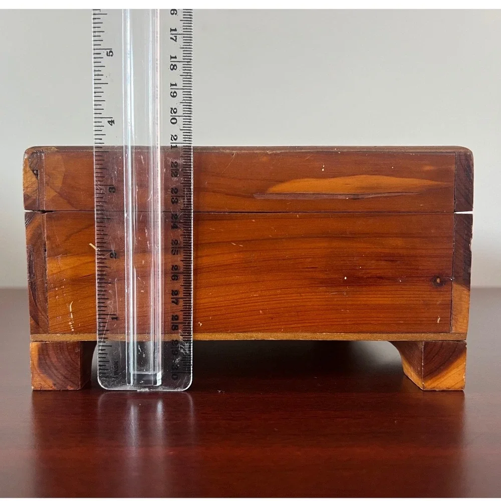 Vintage Cedar Wood Jewelry Keepsake Box Footed Latch Chest Rustic Storage 10.5in